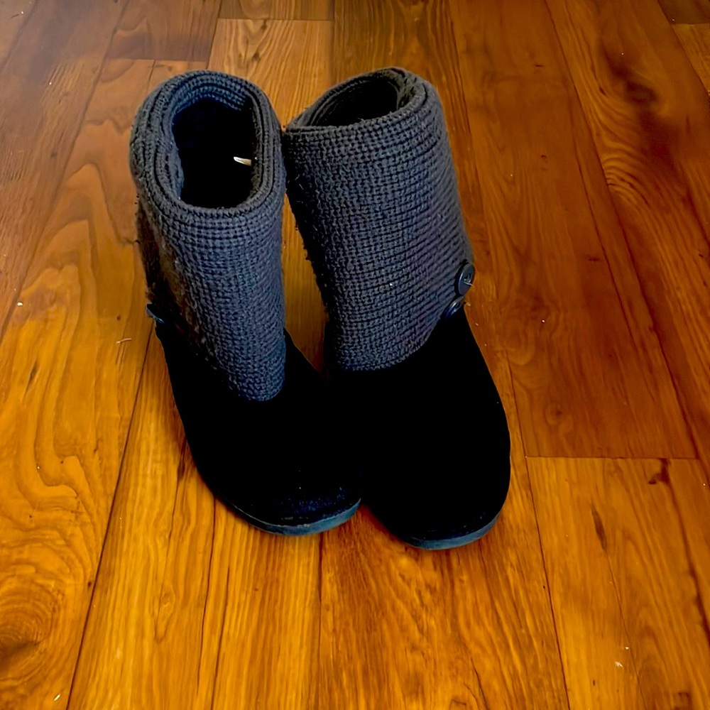 Black and grey sweater boots